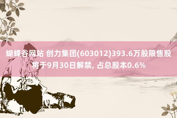 蝴蝶谷网站 创力集团(603012)393.6万股限售股将于9月30日解禁， 占总股本0.6%