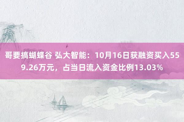 哥要搞蝴蝶谷 弘大智能：10月16日获融资买入559.26万元，占当日流入资金比例13.03%