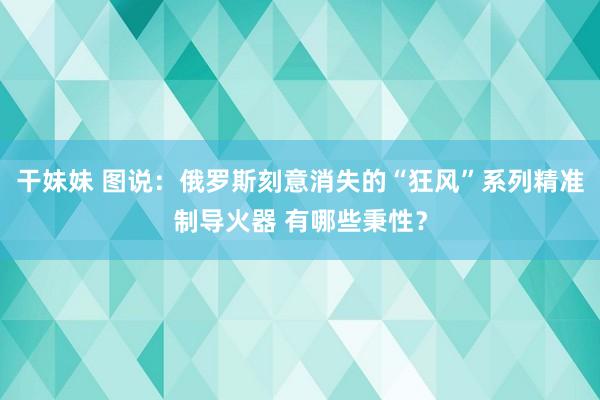 干妹妹 图说：俄罗斯刻意消失的“狂风”系列精准制导火器 有哪些秉性？