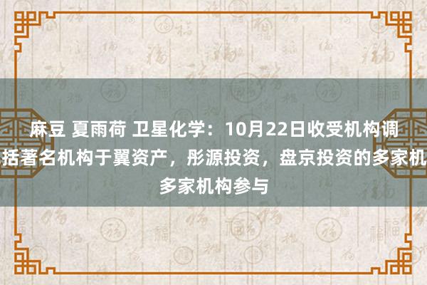 麻豆 夏雨荷 卫星化学：10月22日收受机构调研，包括著名机构于翼资产，彤源投资，盘京投资的多家机构参与