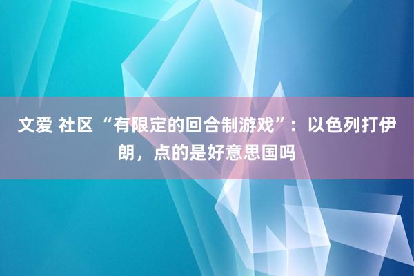 文爱 社区 “有限定的回合制游戏”：以色列打伊朗，点的是好意思国吗