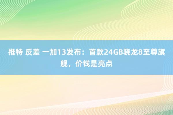 推特 反差 一加13发布：首款24GB骁龙8至尊旗舰，价钱是亮点